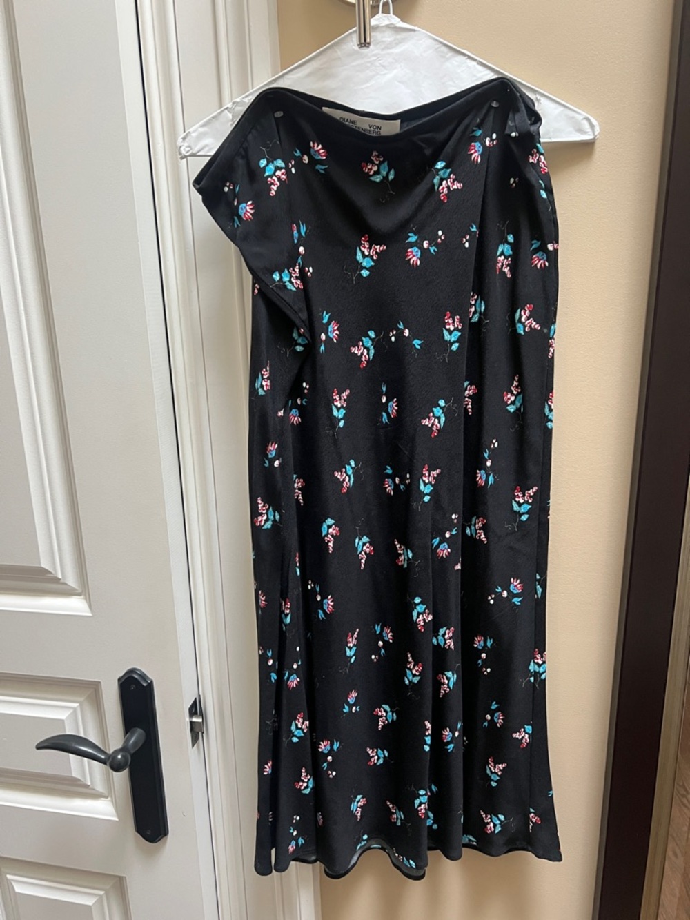 Diane Von Furstenberg Black midi skirt with Red and Teal Floral Print